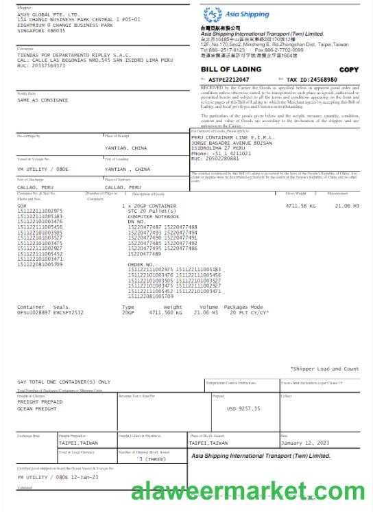 SINGAPORE ASIA SHIPPING utility bill Word and PDF template